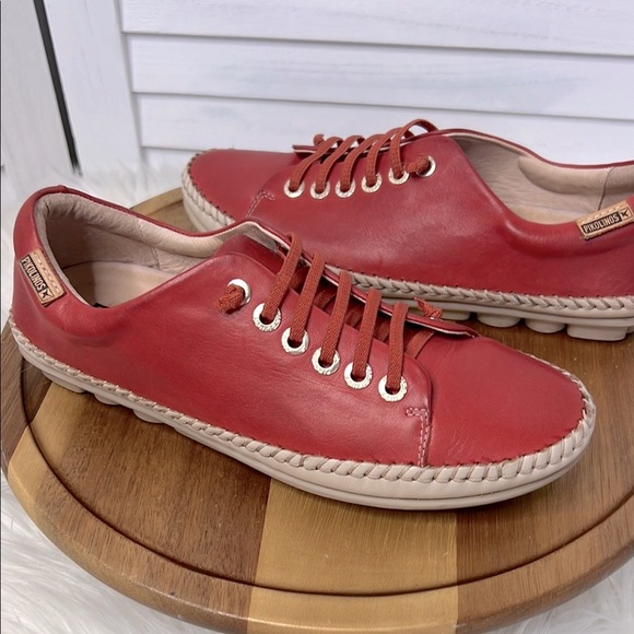 PIKOLINOS l Riola Red Leather Comfort Sneakers Elastic Laces Slip On  Sz. 37 / 7 - Picture 1 of 9